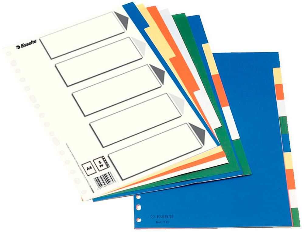 SEPARADOR ESSELTE DE PLASTICO CONJUNTO DE 10 SEPARADORES FOLIO COM 5 CORES MULTIPERFURADO