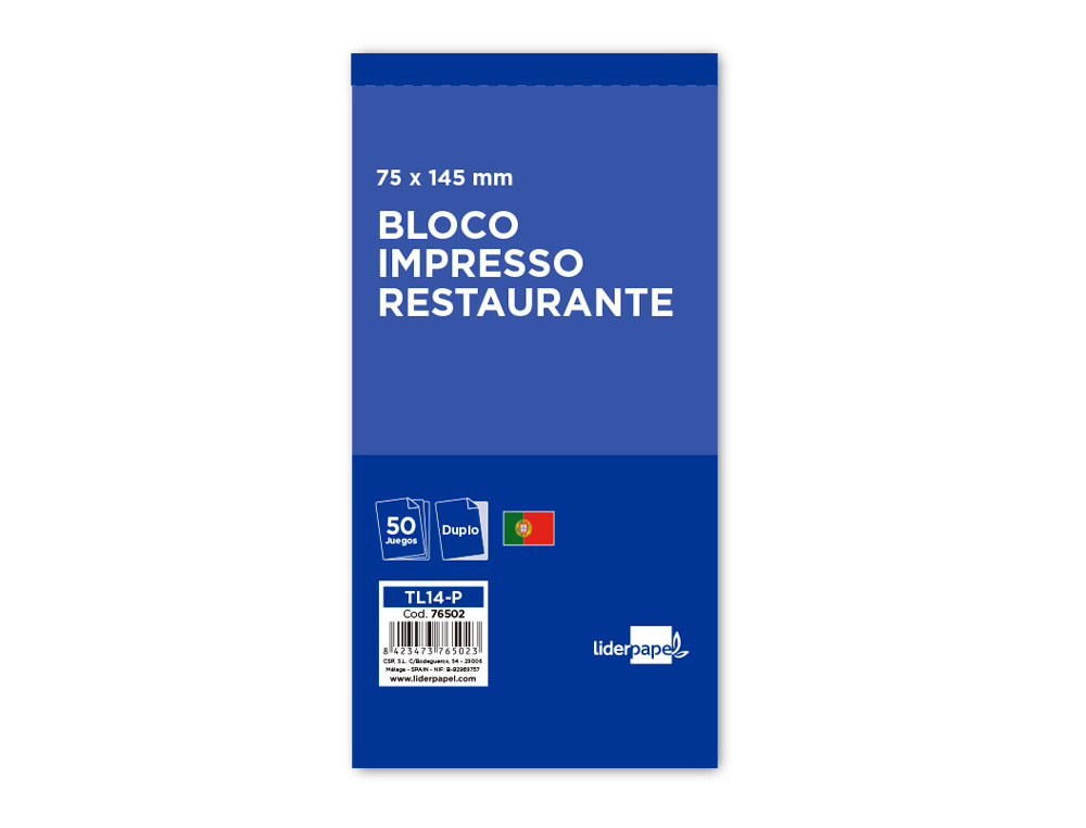 BLOCO LIDERPAPEL RESTAURANTE 145X75 MM ORIGINAL E COPIA TEXTO EM PORTUGUES