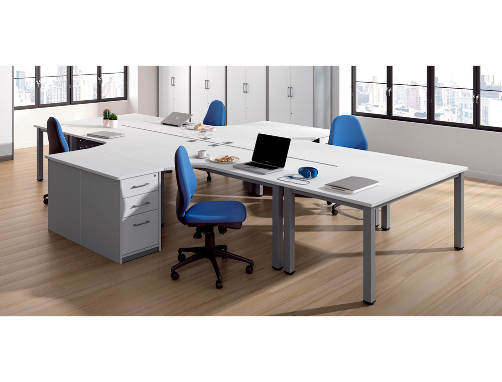 ALA PARA MESA ROCADA SERIE EXECUTIVE 180X120 CM DIREITA ACABAMENTO AD04 ALUMINIO/BRANCO