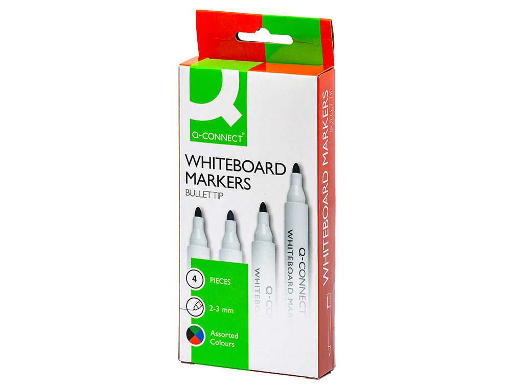MARCADOR Q-CONNECT QUADRO BRANCO 4 CORES SORTIDAS PONTA REDONDA 3.0 MM