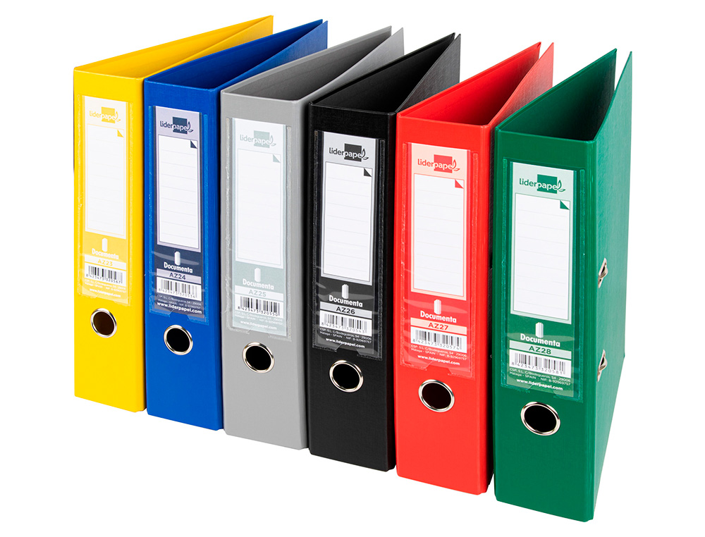 PASTA DE ARQUIVO DE ALAVANCA LIDERPAPEL DOCUMENTA PVC DIN A4 LOMBADA 75 MM CORES SORTIDAS CLASSIC AZUL CINZA, PRETO VERM
