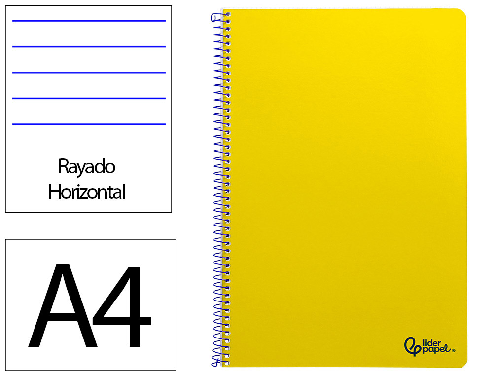 CADERNO ESPIRAL LIDERPAPEL SMART DIN A4 CAPA SUAVE 80 F 75GR PAUTADO COM MARGEM COR AMARELO