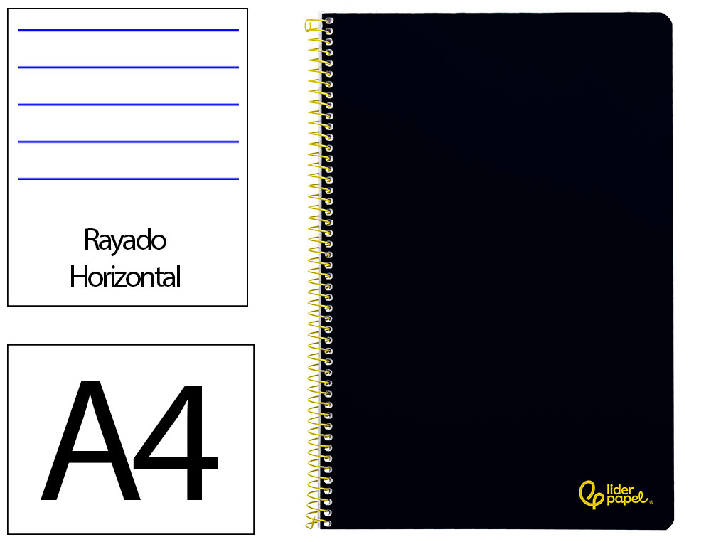 CADERNO ESPIRAL LIDERPAPEL SMART DIN A4 CAPA SUAVE 80 F 75GR PAUTADO COM MARGEM COR PRETO