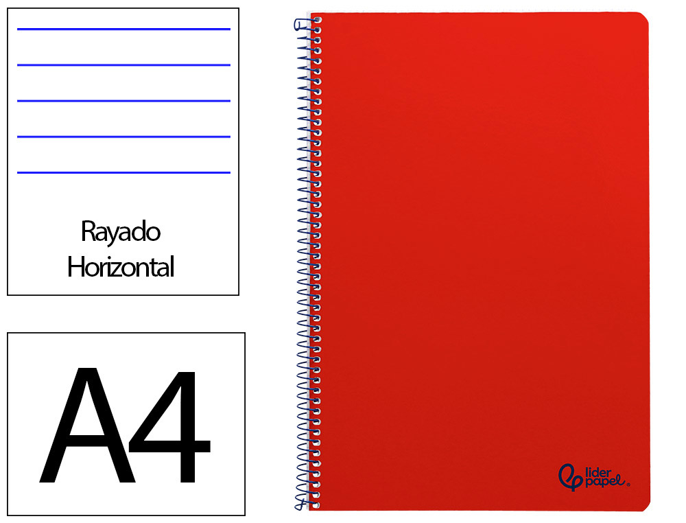 CADERNO ESPIRAL LIDERPAPEL SMART DIN A4 CAPA SUAVE 80 F 75GR PAUTADO COM MARGEM COR VERMELHO