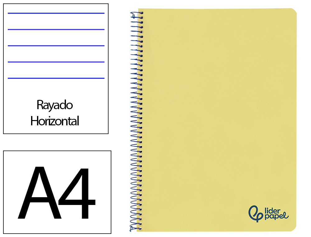 CADERNO ESPIRAL LIDERPAPEL WONDER DIN A4 CAPA PLASTICO 80F 90GR PAUTADO COM MARGEM COR AMARELO