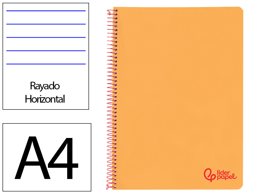 CADERNO ESPIRAL LIDERPAPEL WONDER DIN A4 CAPA PLASTICO 80F 90GR PAUTADO COM MARGEM COR LARANJA