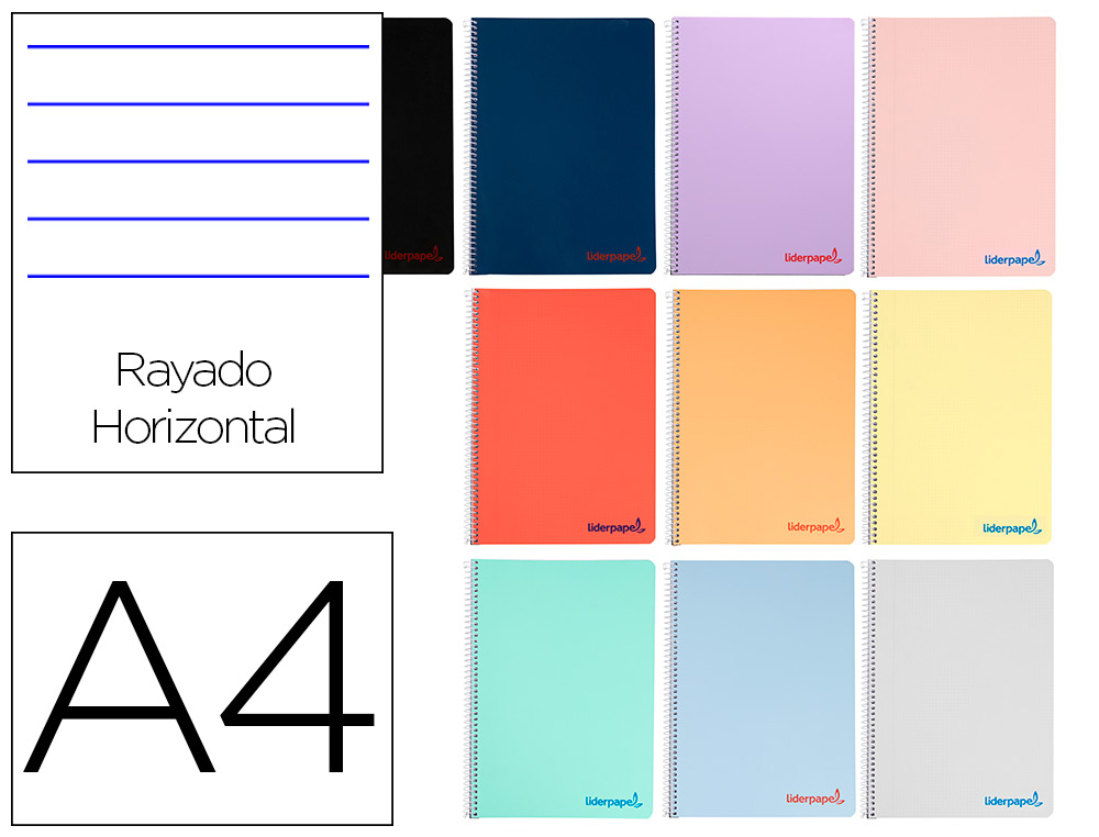 CADERNO ESPIRAL LIDERPAPEL WONDER DIN A4 CAPA PLASTICO 80 F 90 GR PAUTADO COM MARGEM CORES SORTIDAS