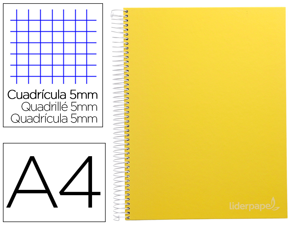 CADERNO ESPIRAL LIDERPAPEL JOLLY MICRO DIN A4 CAPA FORRADA 140 F 75 GR QUADRICULA 5MM 5 BANDAS DE CORES 4 FUROS COR AMAR