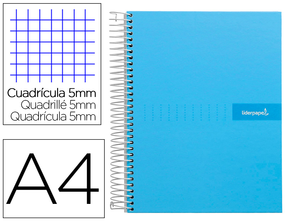 CADERNO ESPIRAL LIDERPAPEL CRAFTY MICRO DIN A4 CAPA FORRADA 120 F 90 GR QUADRICULA 5 MM 5 BANDAS DE CORES 4 CORES CELEST