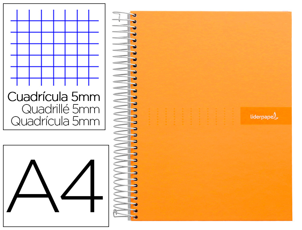 CADERNO ESPIRAL LIDERPAPEL CRAFTY MICRO DIN A4 CAPA FORRADA 120 F 90 GR QUADRICULA 5 MM 5 BANDAS DE CORES 4 CORES COR LA