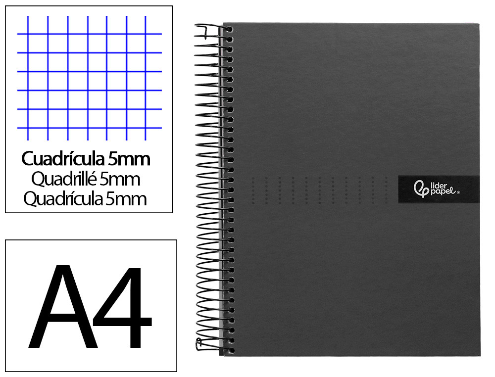 CADERNO ESPIRAL LIDERPAPEL CRAFTY MICRO DIN A4 CAPA FORRADA 120 F 90 GR QUADRICULA 5 MM 5 BANDAS DE CORES 4 CORES COR PR
