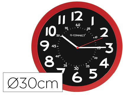 RELOGIO Q-CONNECT DE PAREDE PLASTICO DE ESCRITORIO REDONDO 30 CM COR VERMELHO E PRETO