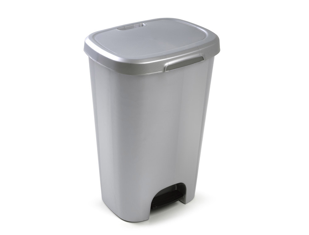 CONTENTOR PLASTICFORTE PLASTICO COM PEDAL 50 LITROS COR PRATA 410X360X635 MM