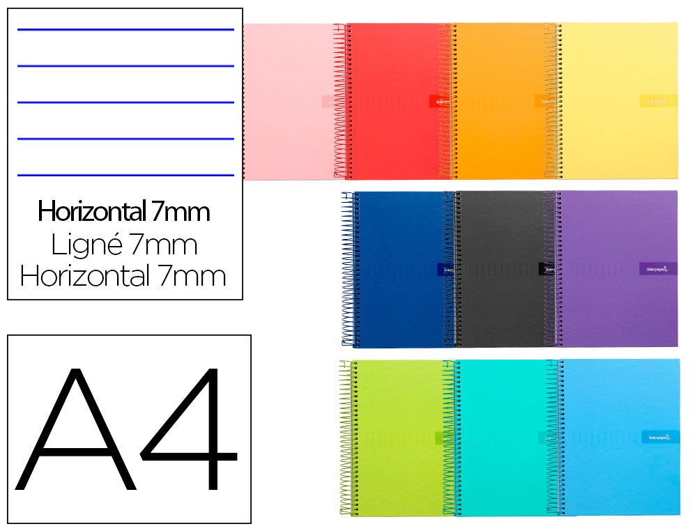 CADERNO ESPIRAL LIDERPAPEL CRAFTY DIN A4 CAPA FORRADA 80F 90 GR PAUTADO 7MM DUPLA MARGEM CORES SORTIDAS