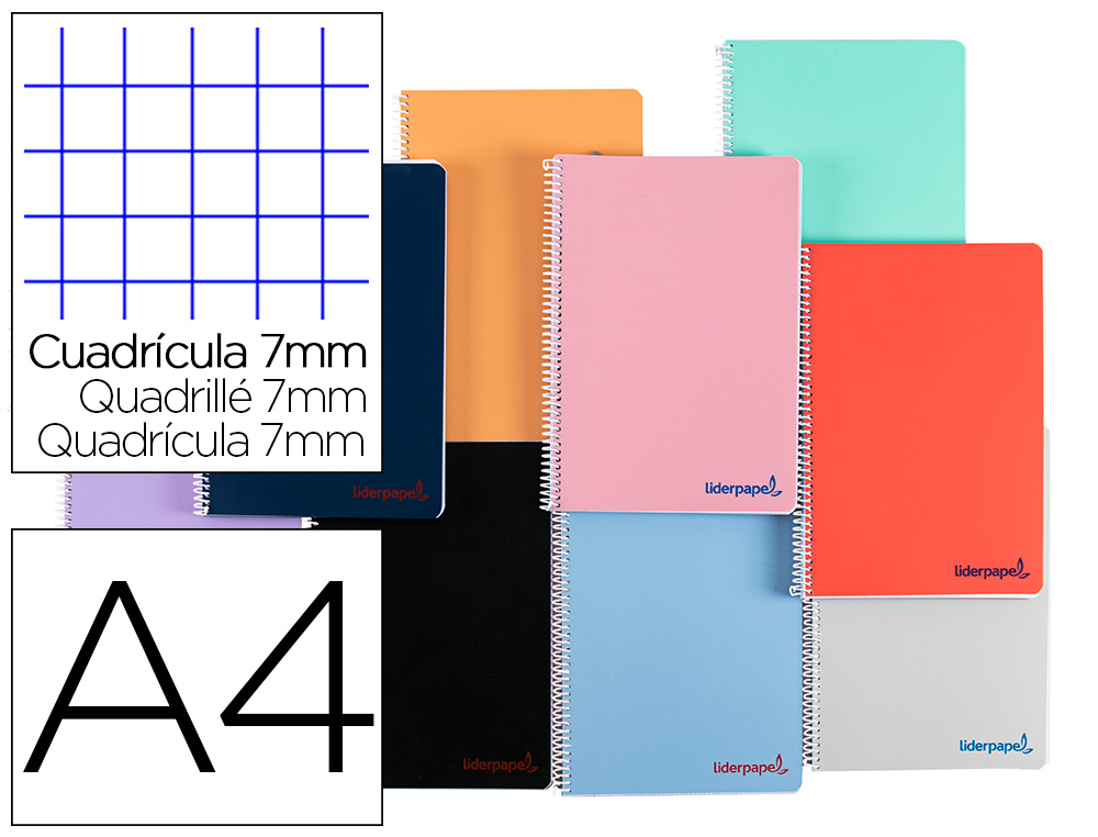 CADERNO ESPIRAL LIDERPAPEL WONDER DIN A4 CAPA DE PLASTICO 80 F 90 GR PAUTADO 7MM DUPLA MARGEM CORES SORTIDAS