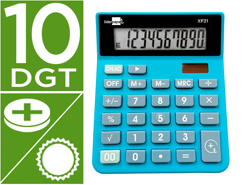 CALCULADORA LIDERPAPEL DE SECRETARIA XF21 10 DIGITOS SOLAR E PILHAS COR AZUL 127X105X24 MM