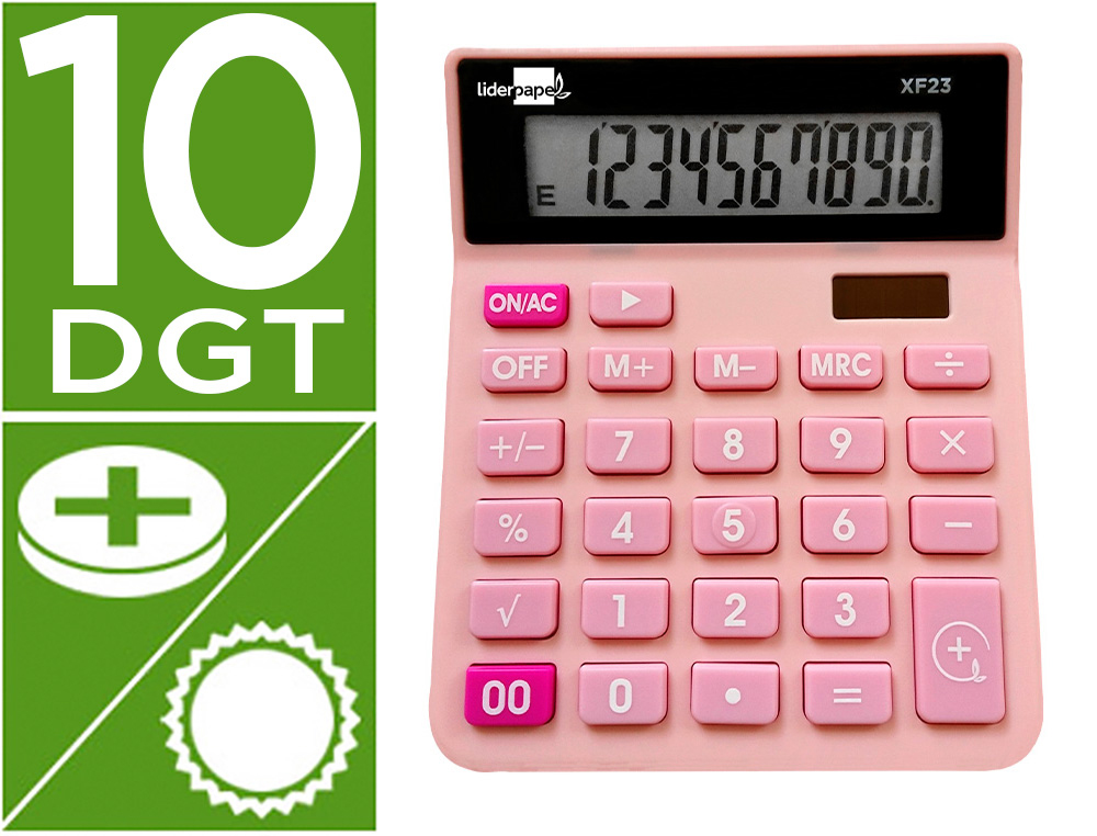 CALCULADORA LIDERPAPEL DE SECRETARIA XF23 10 DIGITOS SOLAR E PILHAS COR ROSA 127X105X24 MM