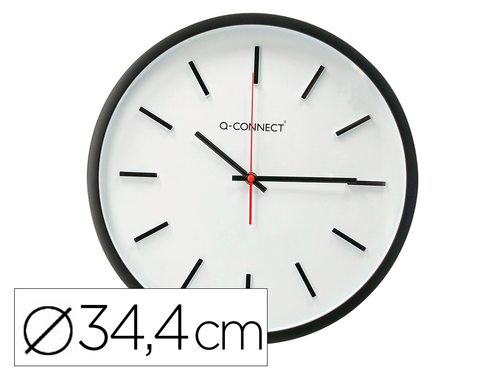 RELOGIO Q-CONNECT DE PAREDE DE PLASTICO REDONDO 34,4 CM MOVIMENTO SILENCIOSO COR PRETO