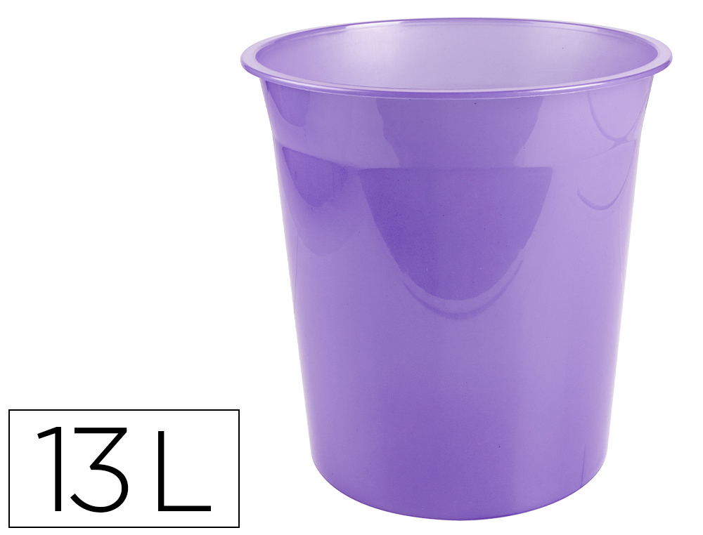 CESTO DE PAPEIS EM PLASTICO LIDERPAPEL ECOUSE 100% RECICLADO LAVANDA TRANSLUCIDO 13 LITROS 275X285 MM
