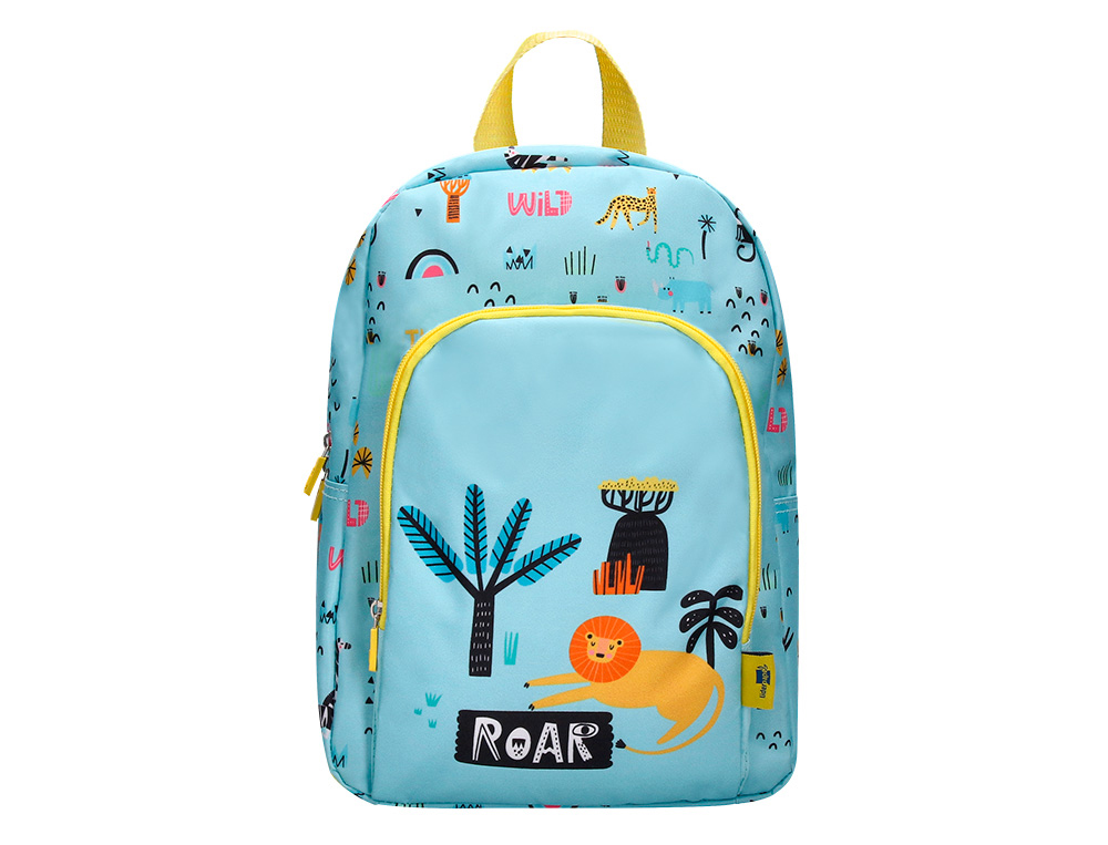 MOCHILA ESCOLAR LIDERPAPEL INFANTIL SAFARI DESENHO LEAO AZUL 330X100X250 MM