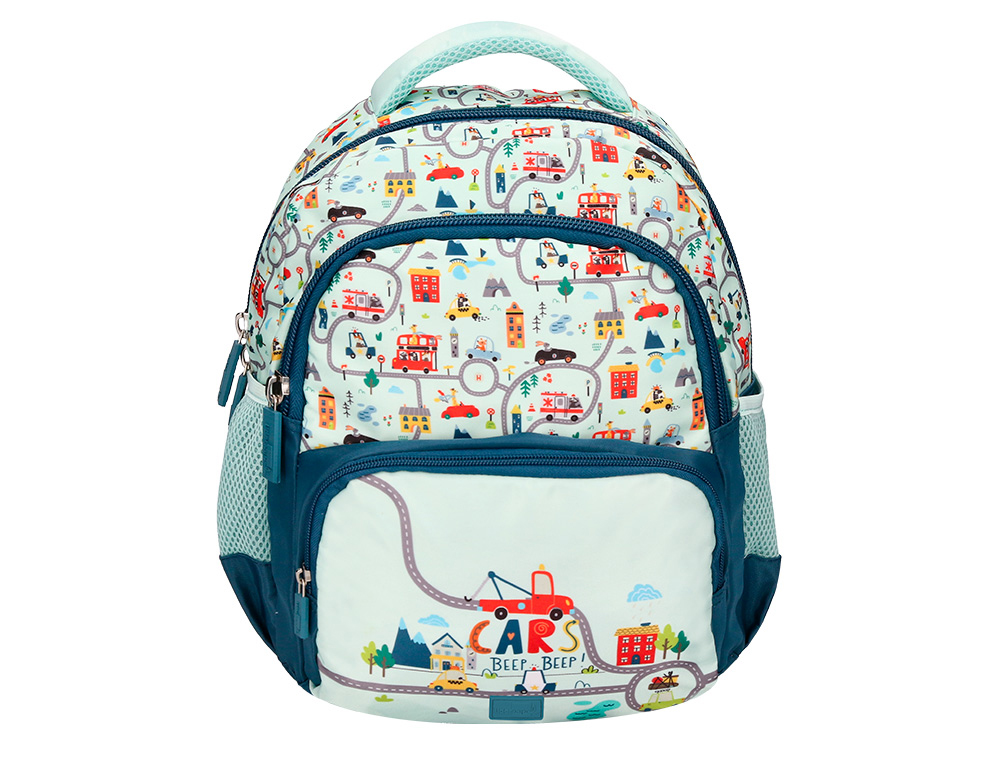 MOCHILA ESCOLAR LIDERPAPEL MULTIBOLSO INFANTIL DESENHO CARROS 350X110X270 MM