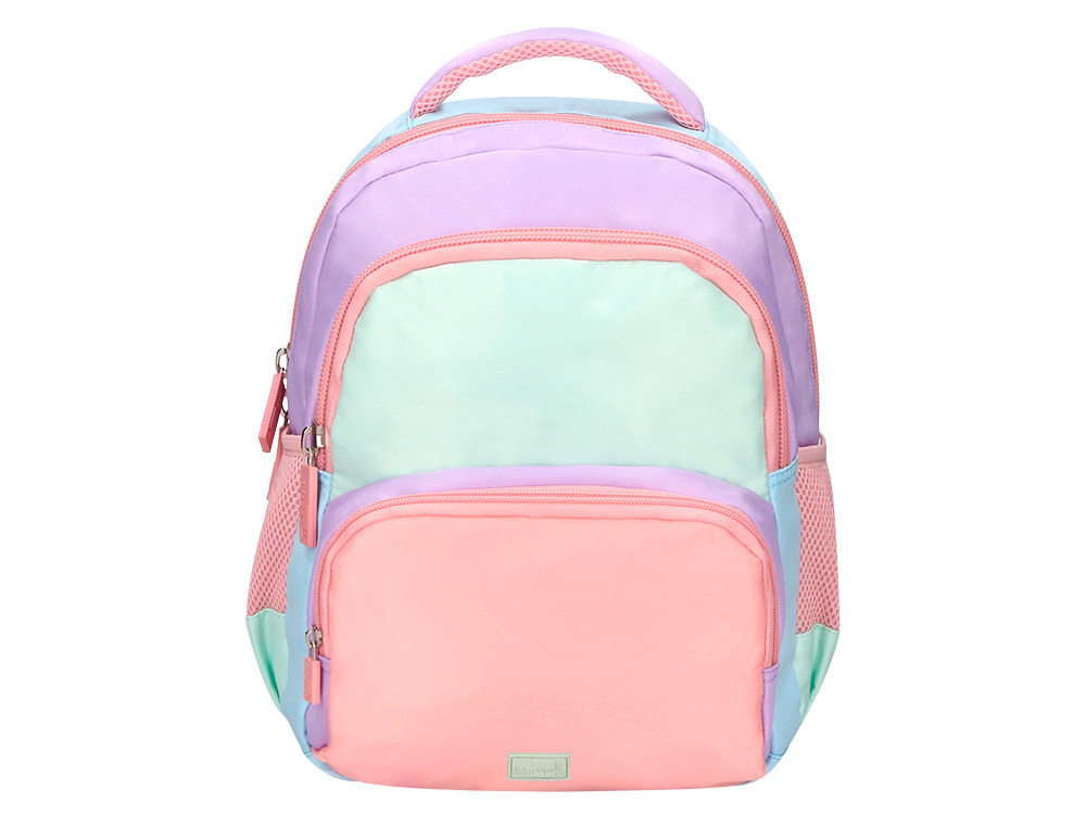 MOCHILA ESCOLAR LIDERPAPEL MULTIBOLSO INFANTIL AZUL ROSA ROXO 350X110X270 MM