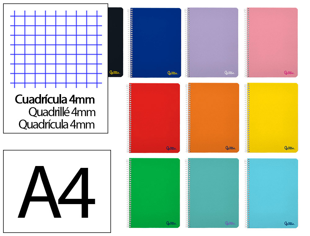 CADERNO ESPIRAL LIDERPAPEL A4 MICRO SMART CAPA MOLE 80 F 75 GR QUADRICULA 5MM DUPLA MARGEM 4 FUROS CORES SORTIDAS