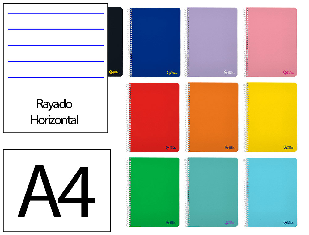 CUADERNO ESPIRAL LIDERPAPEL A4 MICRO SMART TAPA BLANDA 80H 75GR HORIZONTAL 7MM DOBLE MARGEN 4 TALADROS COLORES