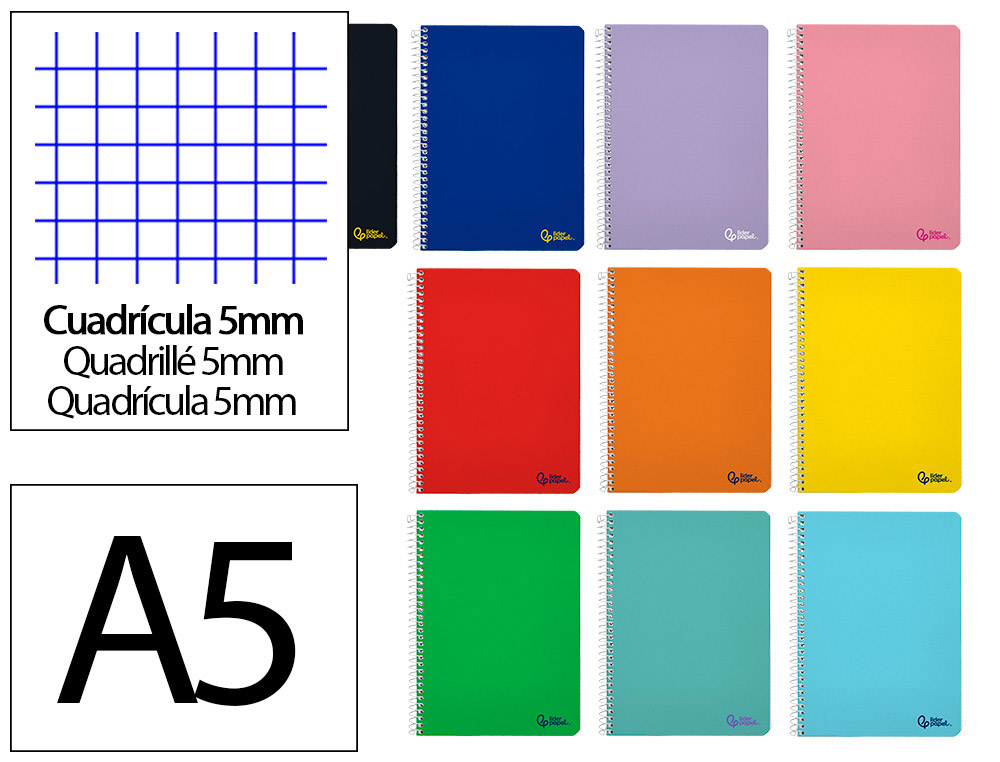 CADERNO ESPIRAL LIDERPAPEL A5 MICRO SMART CAPA MOLE 80 F 75 GR QUADRICULA 5MM DUPLA MARGEM 6 FUROS CORES SORTIDAS