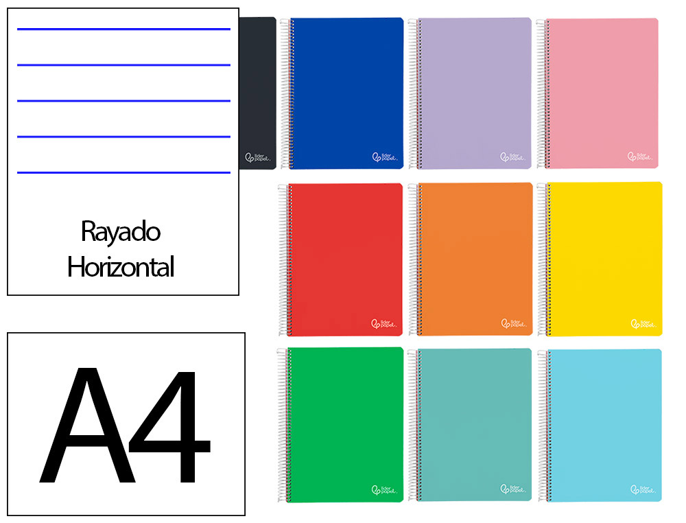 CADERNO ESPIRAL LIDERPAPEL A4 MICRO WITTY CAPA DURA 120 F 90 GR PAUTADO 5 BANDAS 4 FUROS CORES SORTIDAS