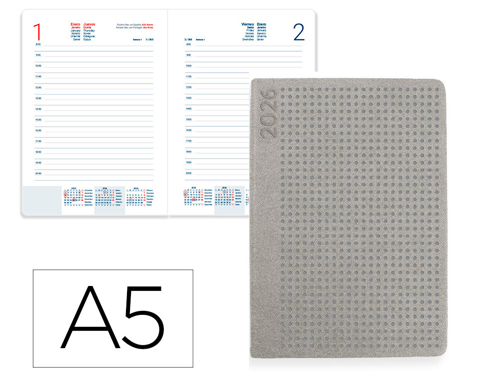AGENDA ENCADERNADA LIDERPAPEL ANAFI A5 2026 DIA PAGINA CINZA PAPEL 70 GR FSC