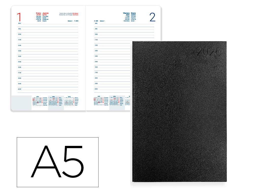 AGENDA ENCADERNADA LIDERPAPEL CORFU 15X21 2026 DIA PAGINA PRETO PAPEL 60 GR FSC