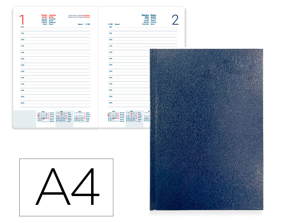 AGENDA ENCADERNADA LIDERPAPEL CORFU A4 2026 DIA PAGINA AZUL ESCURO PAPEL 60 GR FSC
