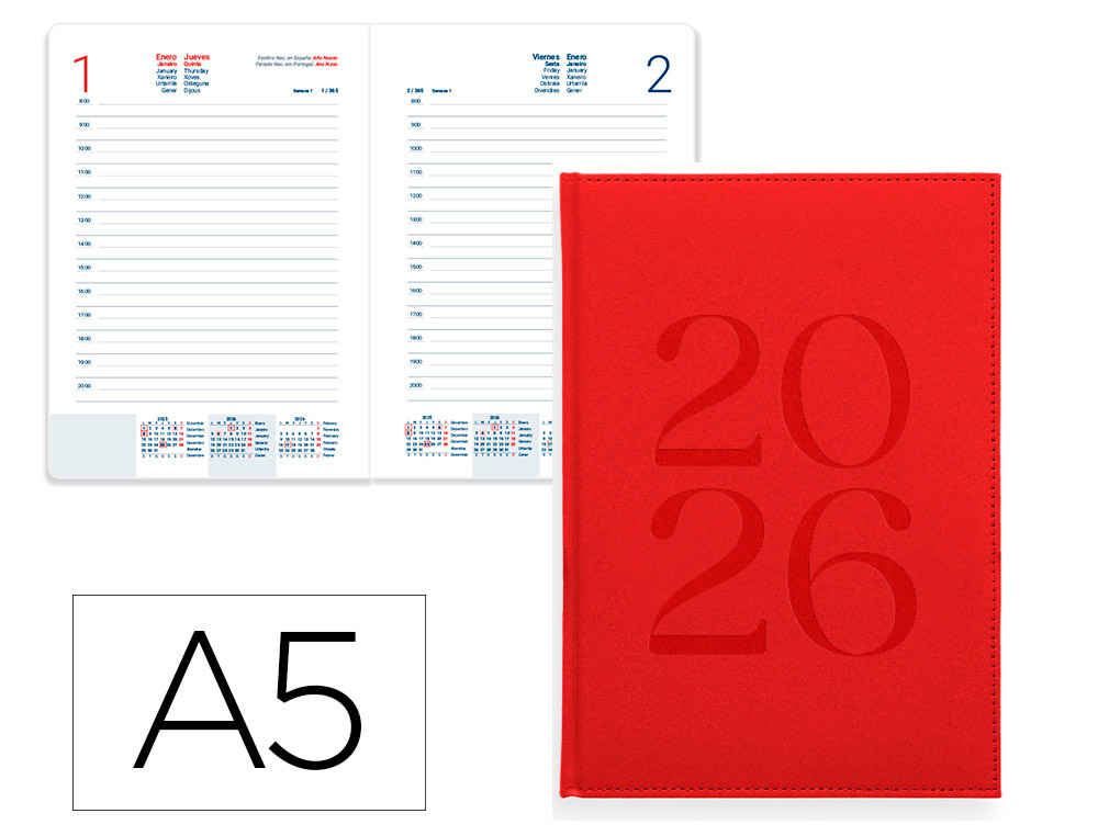 AGENDA ENCADERNADA LIDERPAPEL CRETA 15X21 2026 DIA PAGINA VERMELHO PAPEL 70 GR FSC