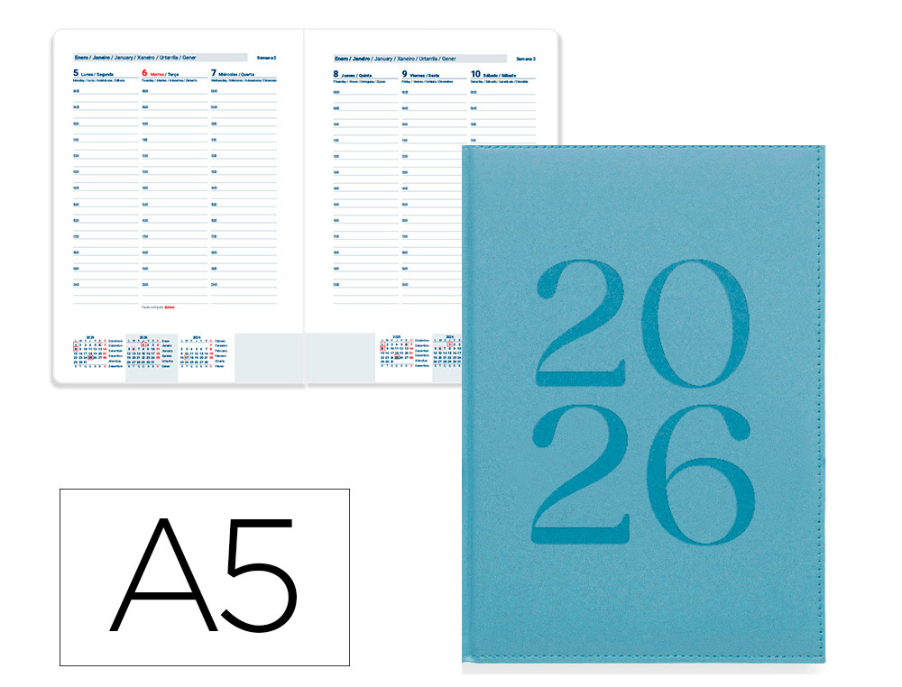AGENDA ENCADERNADA LIDERPAPEL CRETA 15X21 2026 SEMANA VISTA AZUL CLARO PAPEL 70 GR FSC