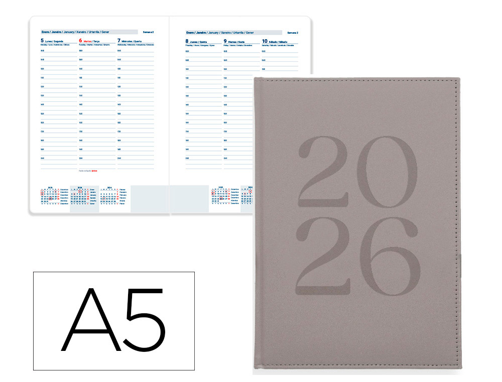 AGENDA ENCADERNADA LIDERPAPEL CRETA 15X21 2026 SEMANA VISTA CINZA PAPEL 70 GR FSC