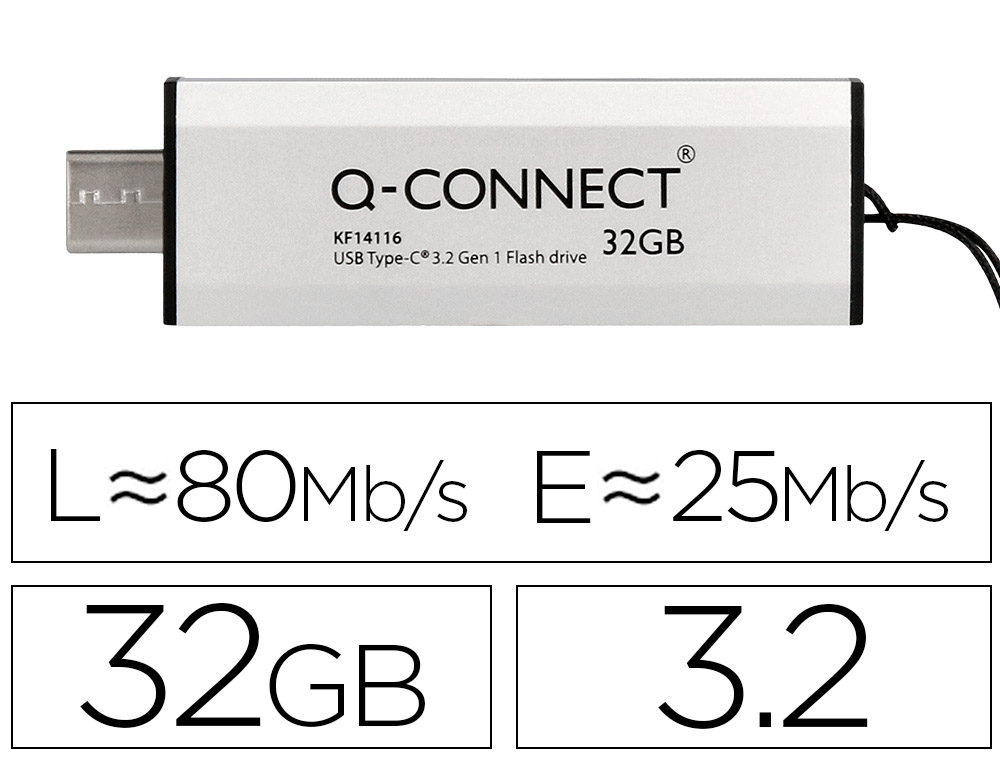MEMORIA USB Q-CONNECT FLASH DRIVE 32 GB 3.2 TIPO C