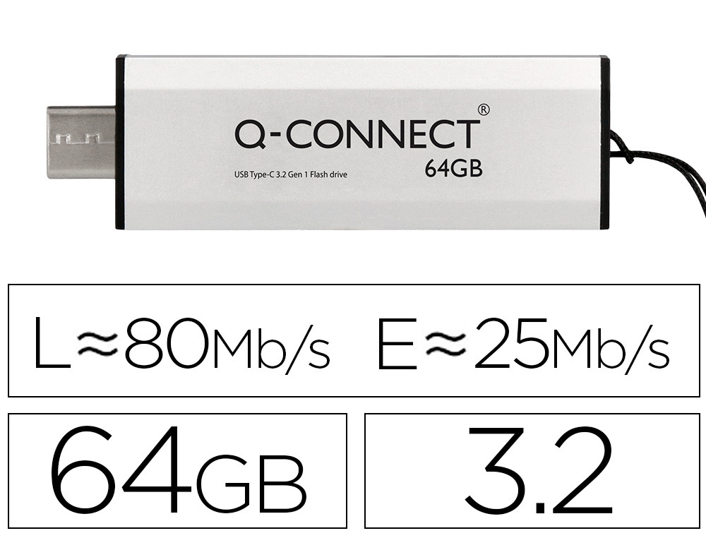 MEMORIA USB Q-CONNECT FLASH DRIVE 64 GB 3.2 TIPO C
