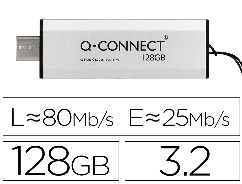 MEMORIA USB Q-CONNECT FLASH DRIVE 128 GB 3.2 TIPO C