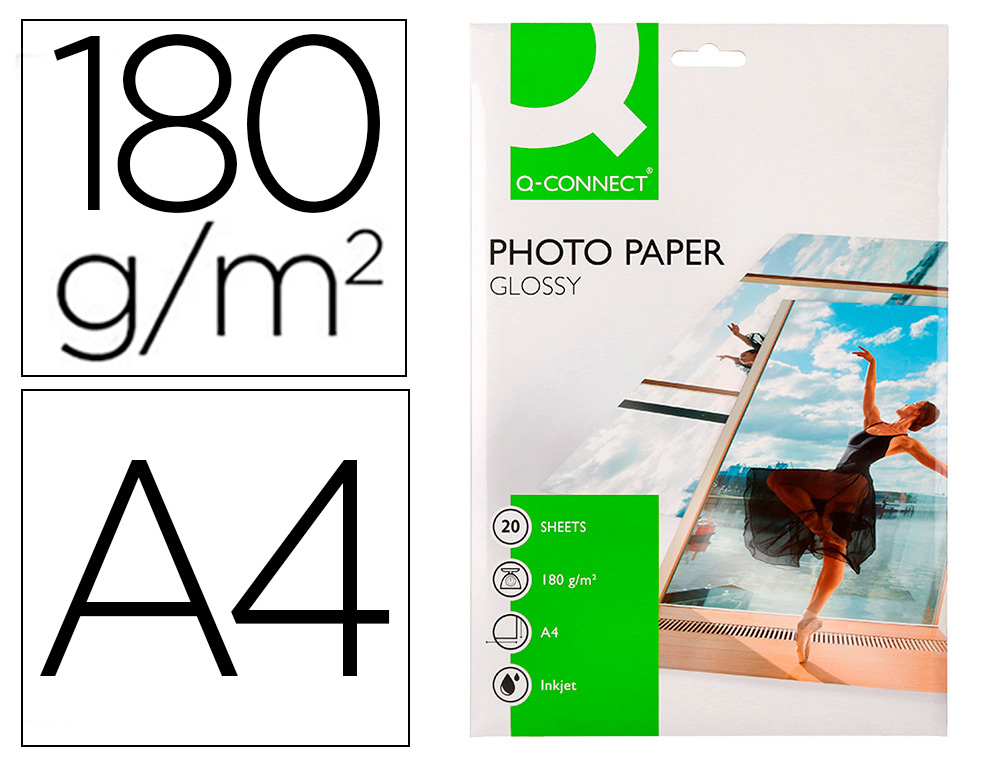 PAPEL FOTOGRAFIA Q-CONNECT GLOSSY 180 GR PAPEL REVESTIDO CAIXA 20 FOLHAS