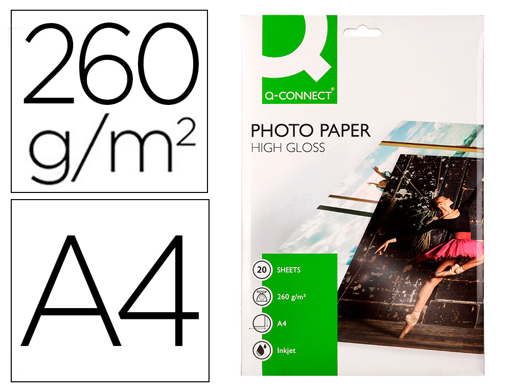 PAPEL FOTOGRAFIA Q-CONNECT GLOSSY 260 GR PAPEL REVESTIDO CAIXA 20 FOLHAS