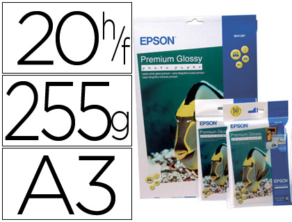 PAPEL EPSON PREMIUM GLOSSY PHOTO PAPER A3 255 GR EMBALAGEM DE 20 FOLHAS
