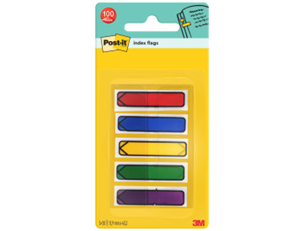BANDAS SEPARADORAS POST-IT INDEX FLECHAS AZUL, AMARELO, VERDE, VERMELHO E VIOLETA