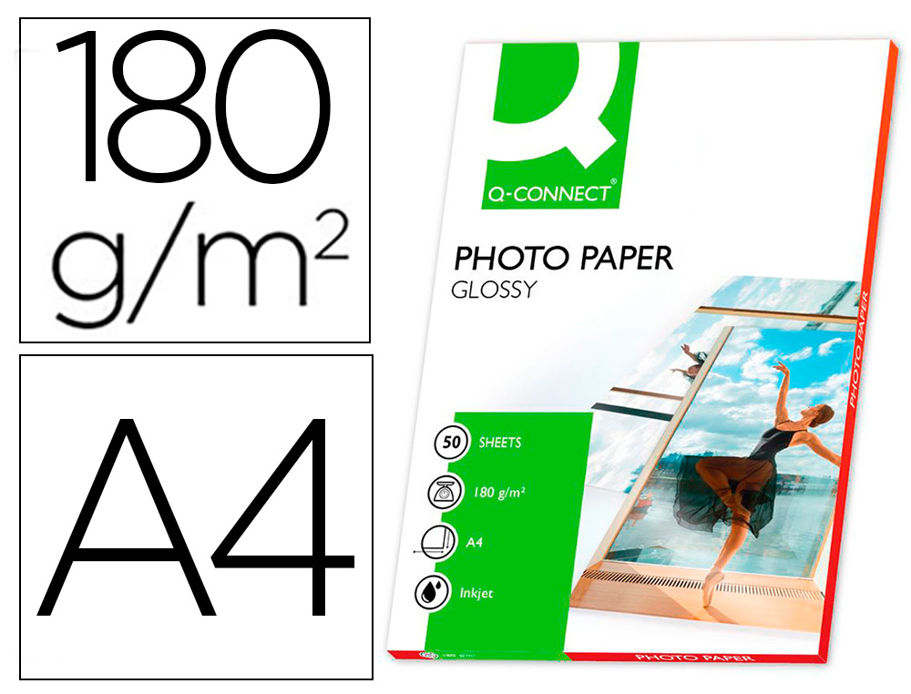 PAPEL FOTOGRAFIA Q-CONNECT GLOSSY DIN A4 180 GR CAIXA DE 50 FOLHAS