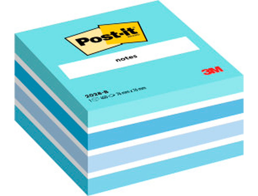 BLOCO DE NOTAS ADESIVAS POST-IT 76X76 MM CUBO COR AZUL PASTEL 450 FOLHAS