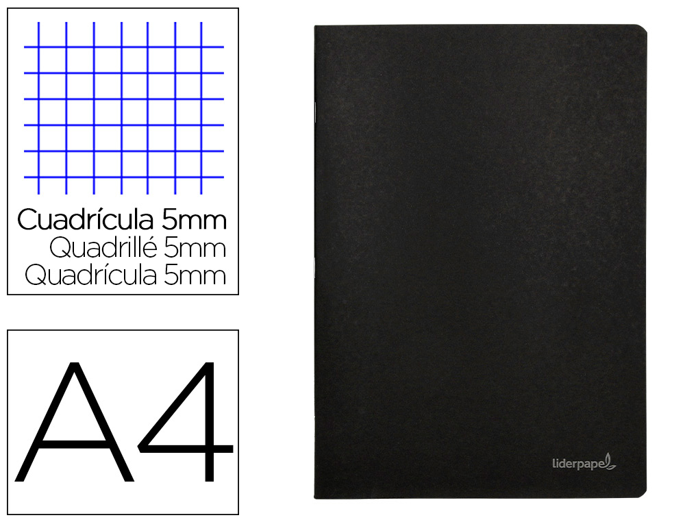 CADERNO AGRAFADO LIDERPAPEL CAPA PRETA DIN A4 80 F QUADRICULA 5MM 60GR