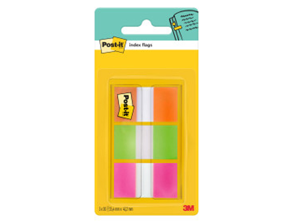 BANDAS SEPARADORAS POST-IT INDEX 680 LARANJA LIMA E ROSA DISPENSADOR BOLSA 3X20