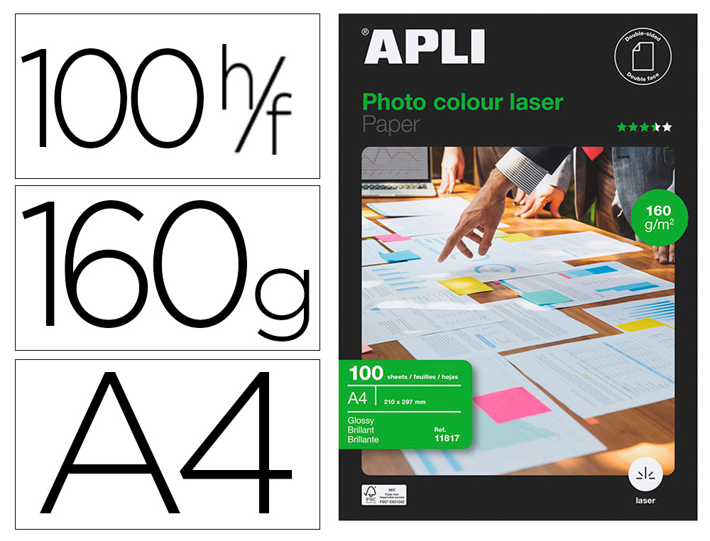 PAPEL FOTOGRAFICO APLI GLOSSY DUPLA FACE DIN A4 160 GR EMBALAGEM DE 100 FOLHAS