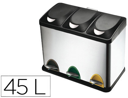 CONTENTOR DE LIXO METALICO Q- CONNECT COM 3 COMPARTIMENTOS E TAMPA PLASTICA 45 LITROS 605X340X485 MM