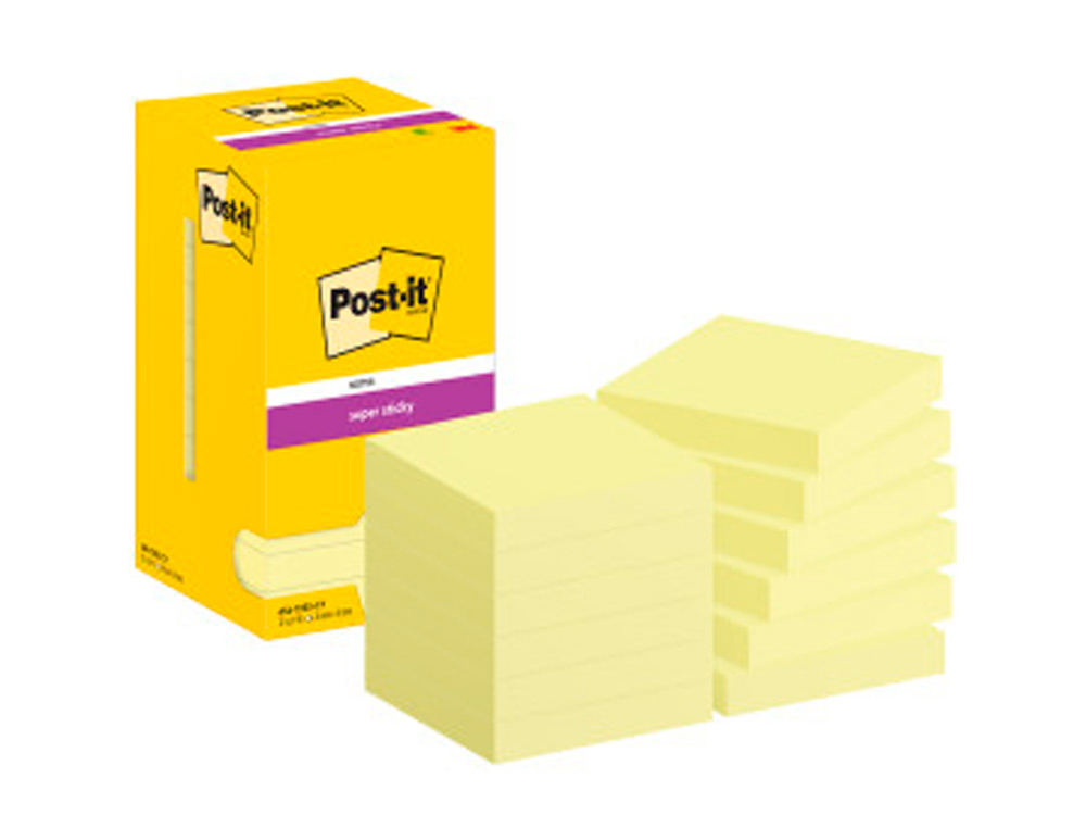 BLOCO DE NOTAS ADESIVAS POST-IT SUPER STICKY 76X76 MM CON 12 BLOCOS AMARELO CANARIO